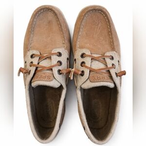 Sperry Top-Sider 9.5M Boat Shoes Tan Beige Lace Up Casual Women’s Pre-Owned